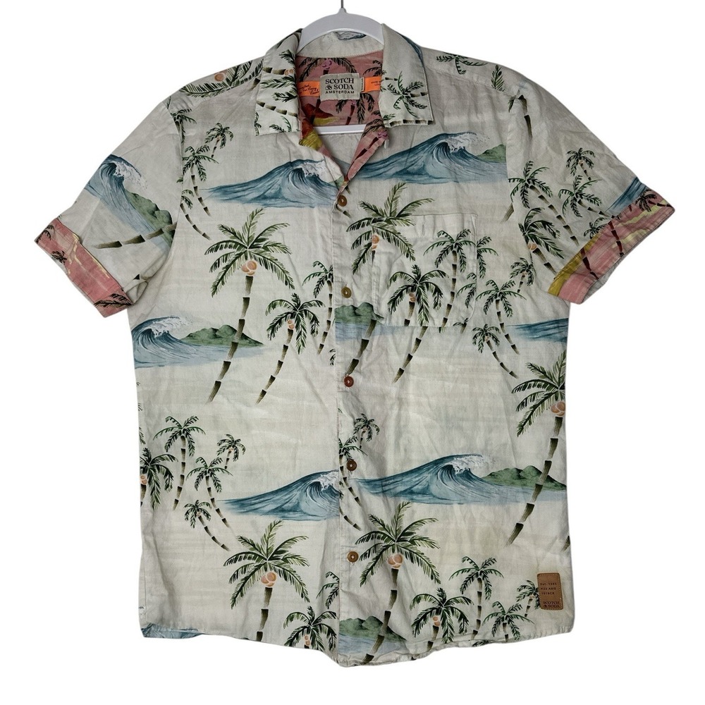 Scotch & Soda Shirt Men's Medium Short Sleeve Button Front Hawaiian Beach Resort - Picture 2 of 10